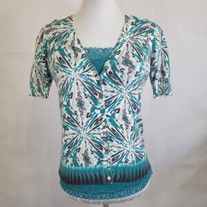 Ann Taylor abstract print V neck short sleeve cardigan camisole set size XSP